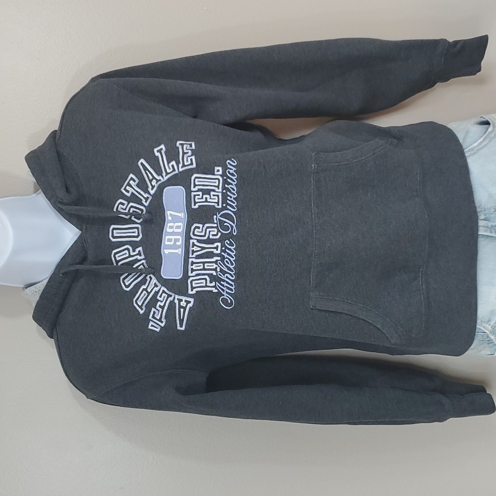 Aeropostale Dark Gray Sweatshirt Hoodie with  Light Blue Stitch Lettering